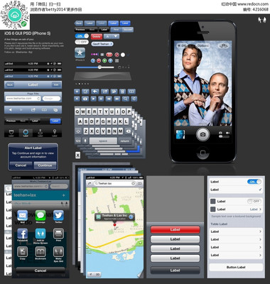 黑色手機(jī)界面設(shè)計UI元素圖標(biāo)